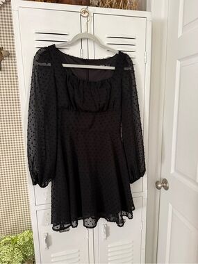 SHEIN Black Swiss Dot Long Sleeve Mini Dress with Puff Sleeves